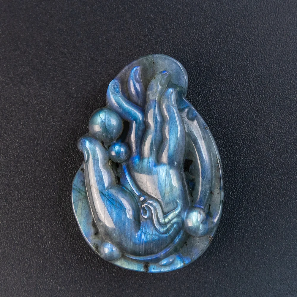 

1Pcs Labradorite Crystal Pendant Semi-Finished Blue Flash AA Grade Hand Carved Bead for High-End Jewelry Necklace Design