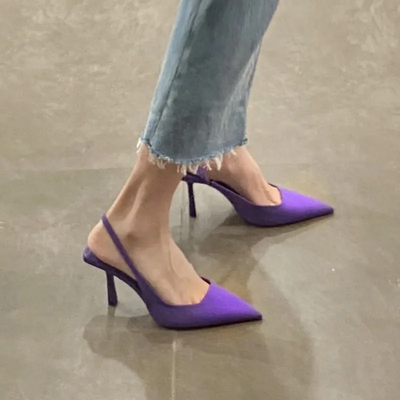 Comfort Shoes for Women Sandals Stiletto Heels  Summer Suit Female Purple Large Size New Girls Low Pointed High Black Big