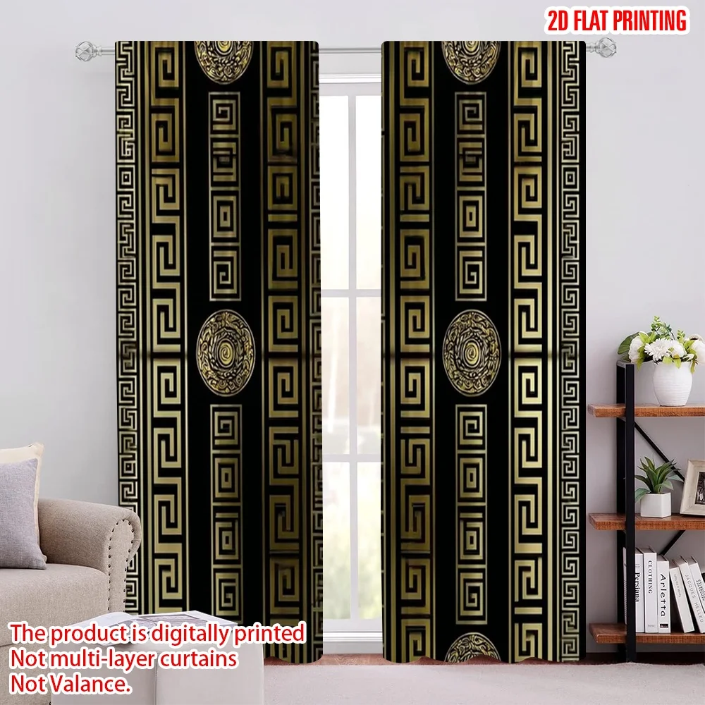 

2D flat printing 2pcs Curtains Greek Durable 100% Polyester Fabric Without Electricity All Season Party & Holiday Decor for