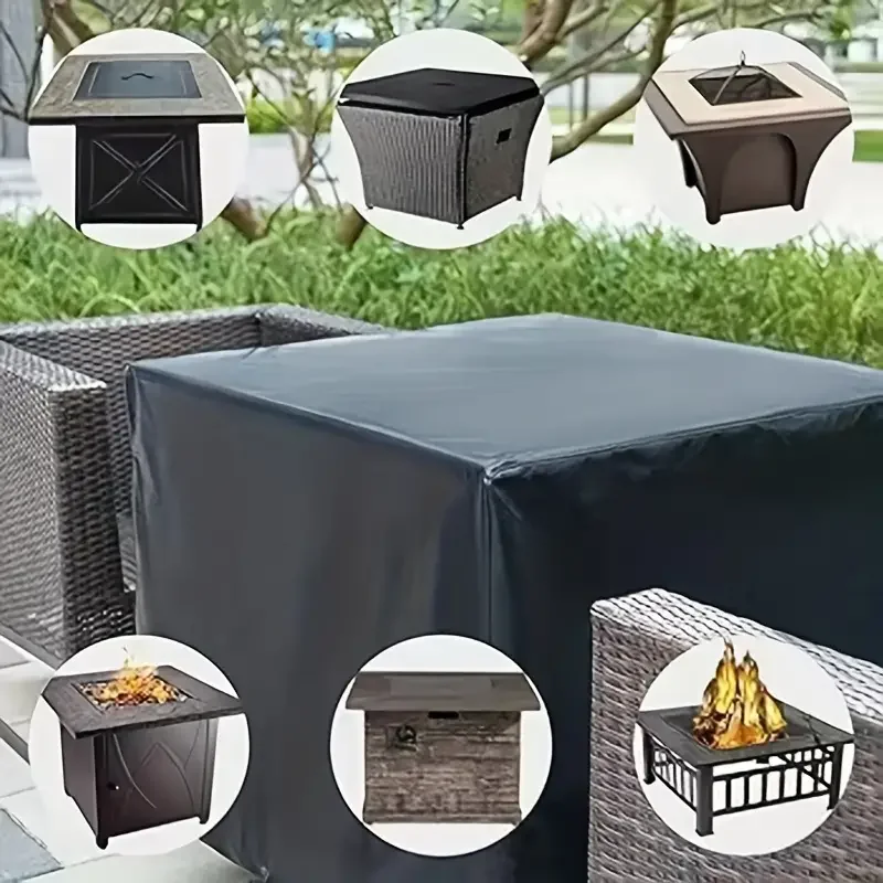 Square Fire Pit Cover 210T Waterproof Square Patio Fire Pit Table Cover with Drawstring Bottom Grill Cover, BBQ Accessories