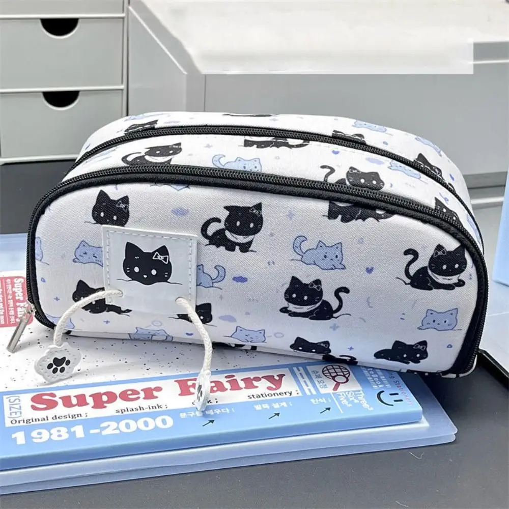 

High Quality Large Capacity Pen Bag Cute Snow Cat Double Zipper Stationery Bag Multifunctional Pen Box Student Gift