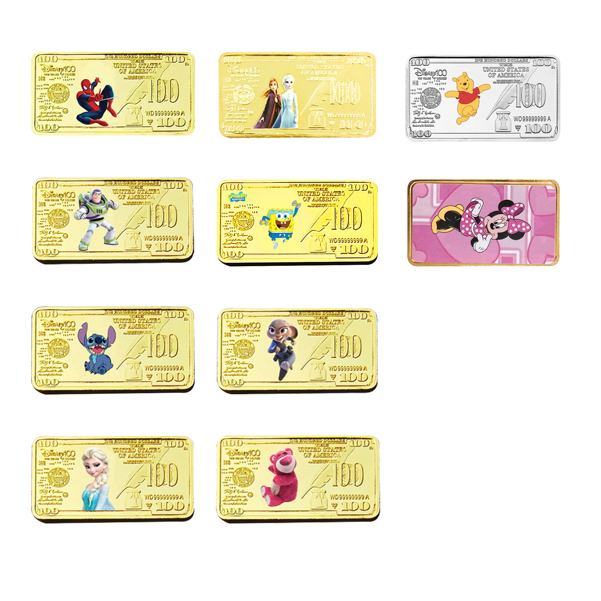 MINISO MORE ip Gold Plated commorative Coin 100 US Dollar Bullion metal bar card badge for fans Great gift