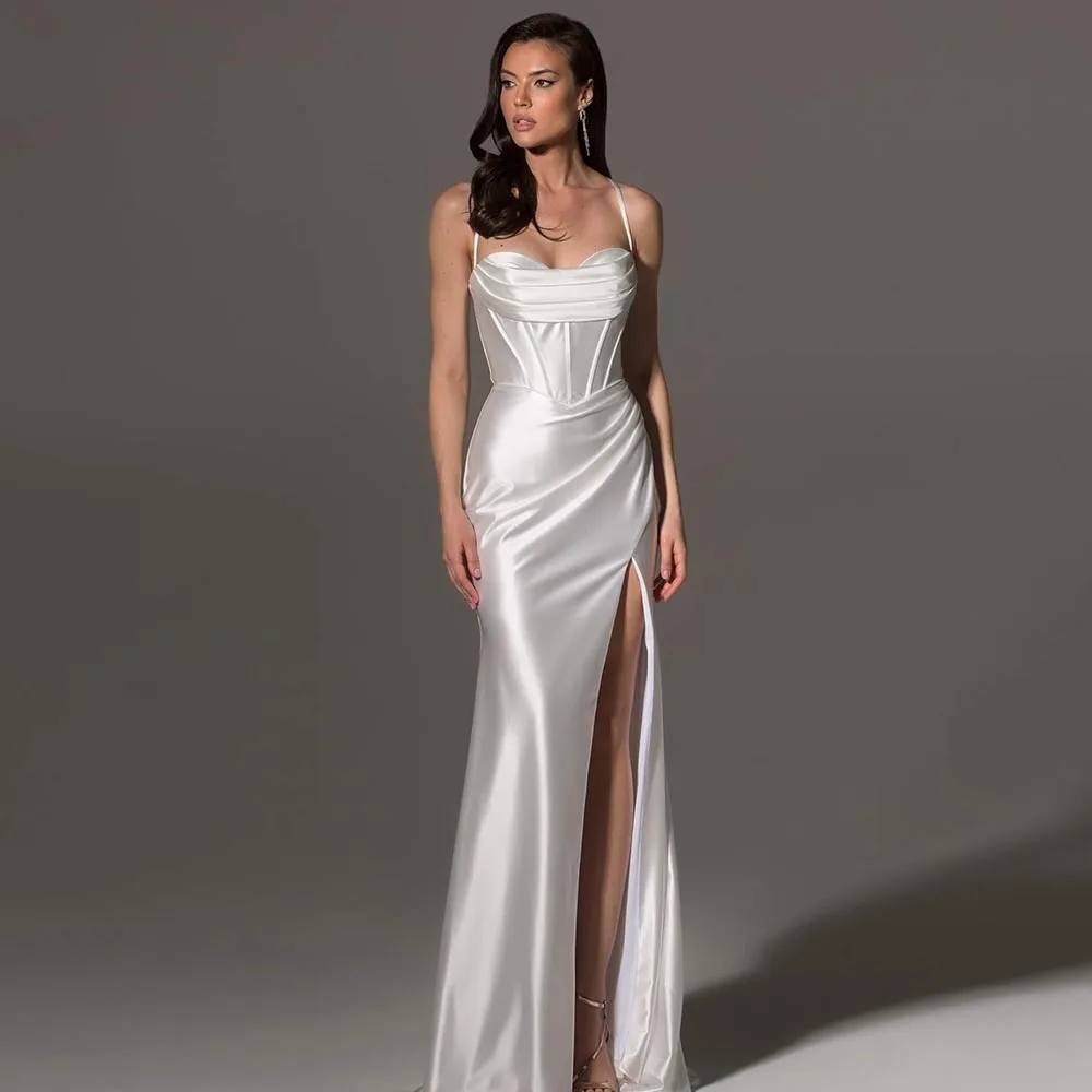 

Simple SexyCustomized Spagetti Straps Sweetheart Mermaid Wedding Dress Open Back Skirt Side Slit Train Bridal Gown