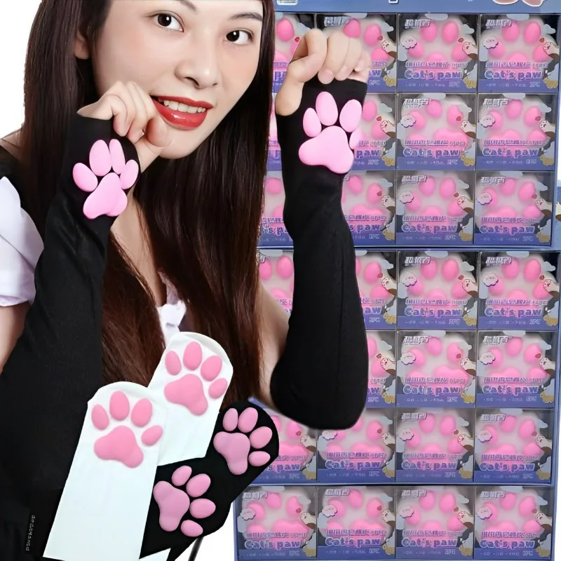 Cute 3D Cat Pad Paw Sleeves Sun Protection Kitten Cat Paw Sexy Lolita Cosplay Arm Sleeves Cat Meat Cushion Gloves Sun Sleeves