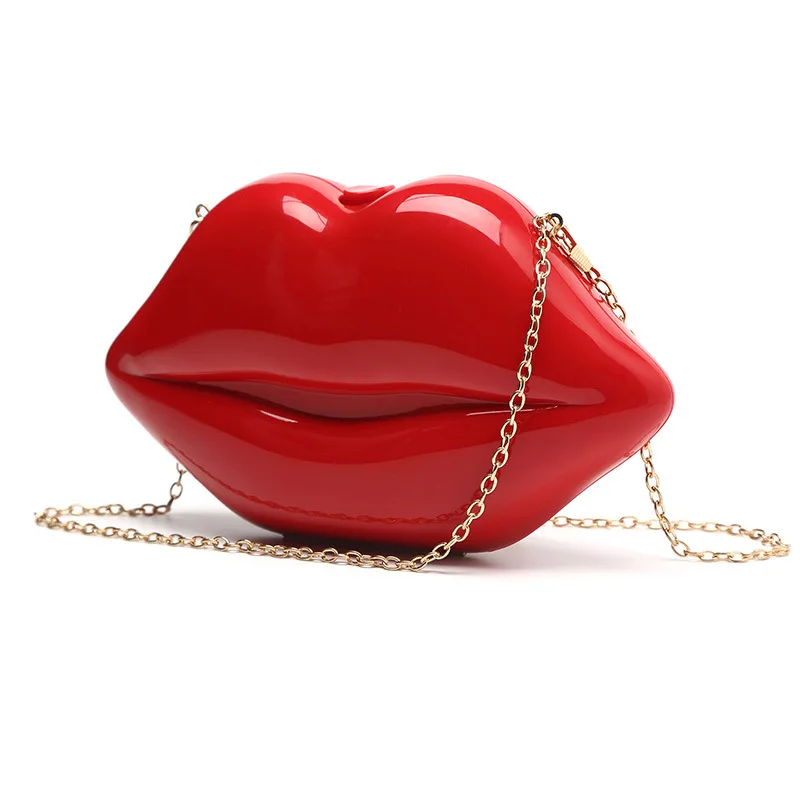 Women\'s Shoulder Bags Clutch Evening Bag Female Lady\'s Handbag New Sexy Red Lips Acrylic Small Designer Luxury  Crossbody Bag