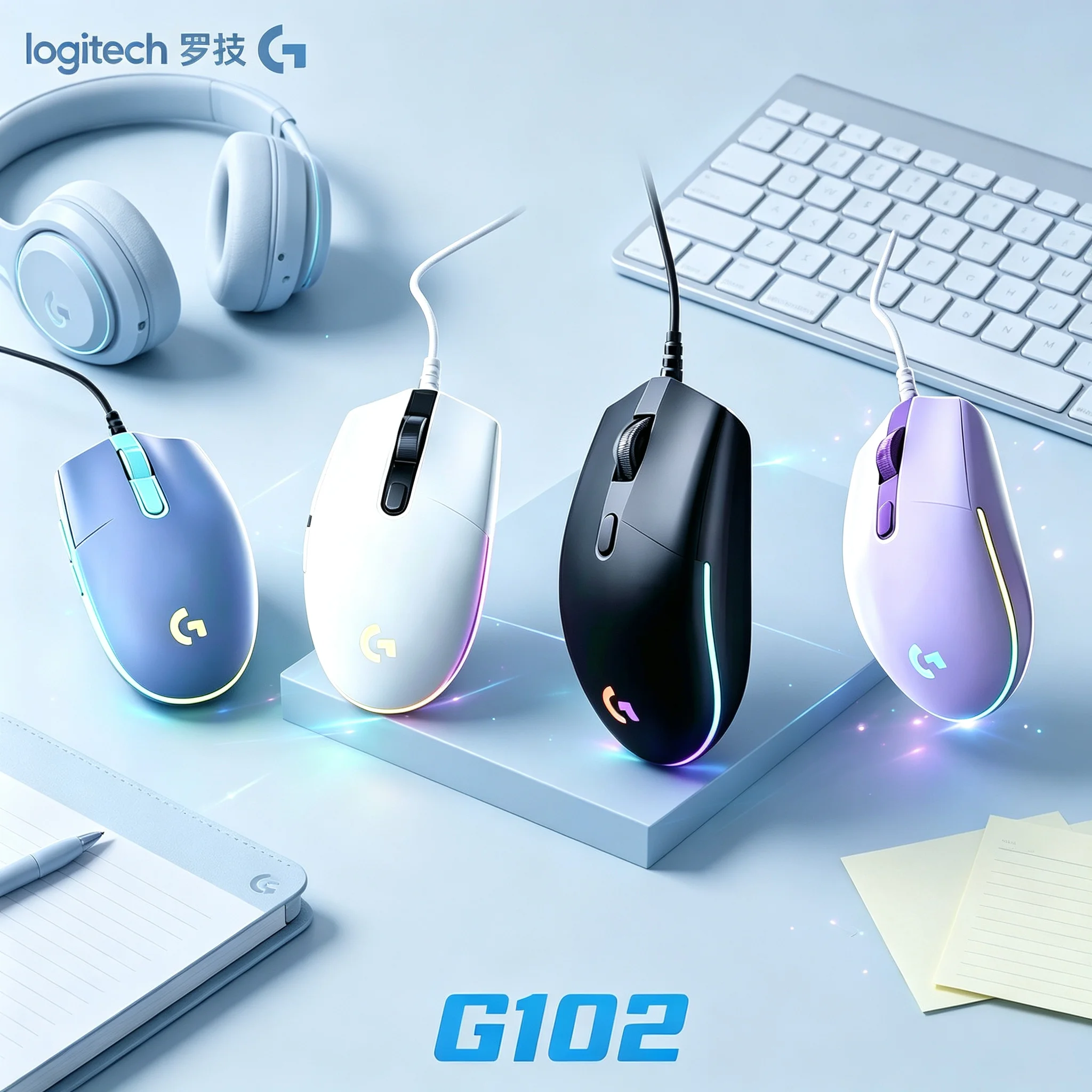 Logitech G102 Lightweight USB Wired Mouse RGB Dynamic Gradient Light Ergonomic Gaming Mice for PC Gamer Office Worker
