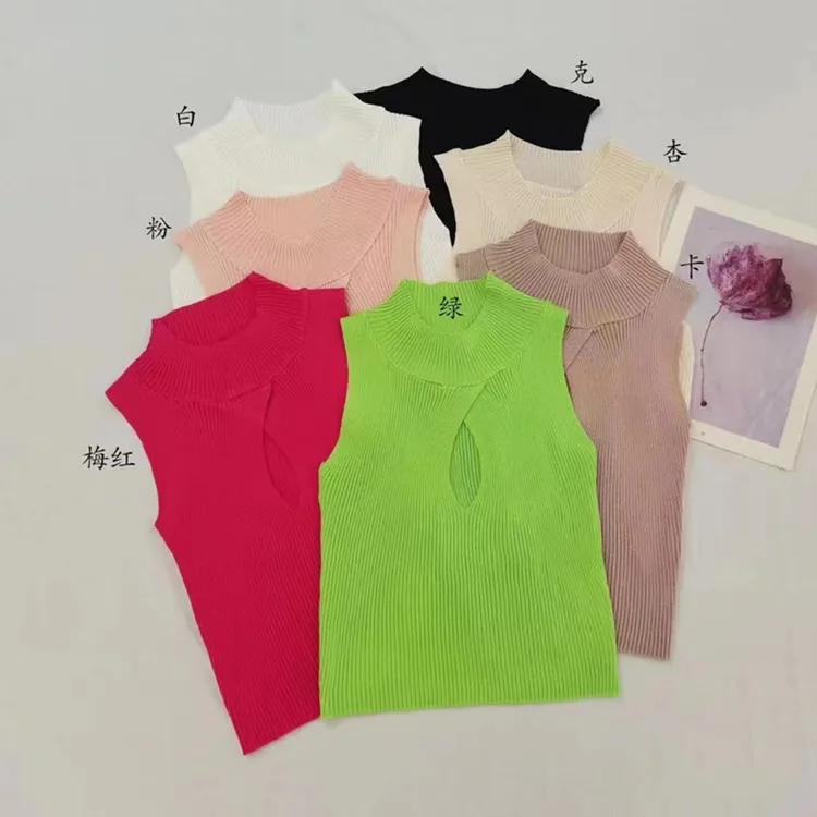 Y2K Cut Out Crop Vest Mock Neck Rib Knit Sleeveless High-Neck Ribbed Tops Tanks and Camis for Women Teengirl Summer Outfit