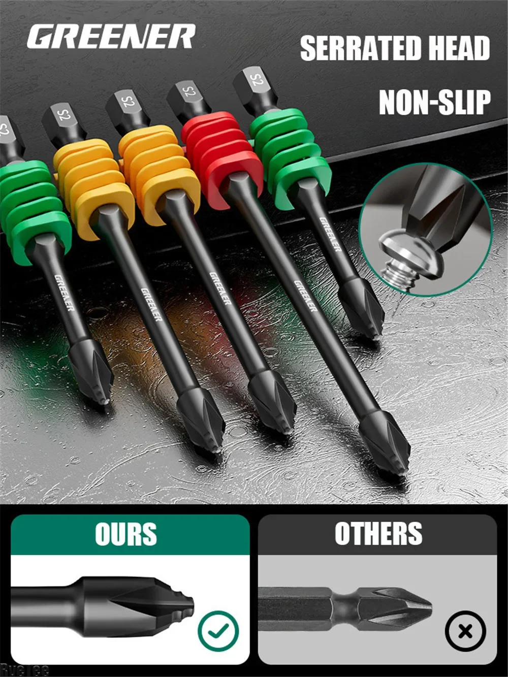 GREENER Rainbow Cross-shaped Spring Buffer Magnetic Non-Slip Screwdriver Bits for Electric Drill Screwdriver Electrician Tools