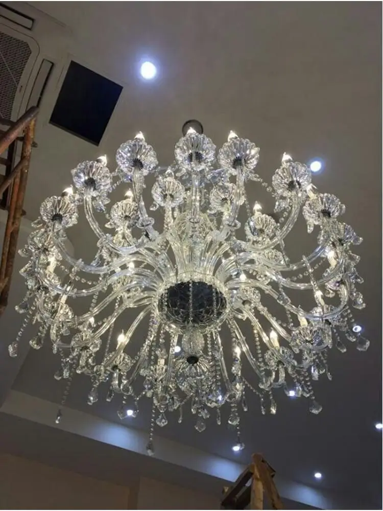 Large Transparent Crystal Chandelier led droplight for Foyer Living Room Church Villa Hotel Project Staircase Lighting Fixture