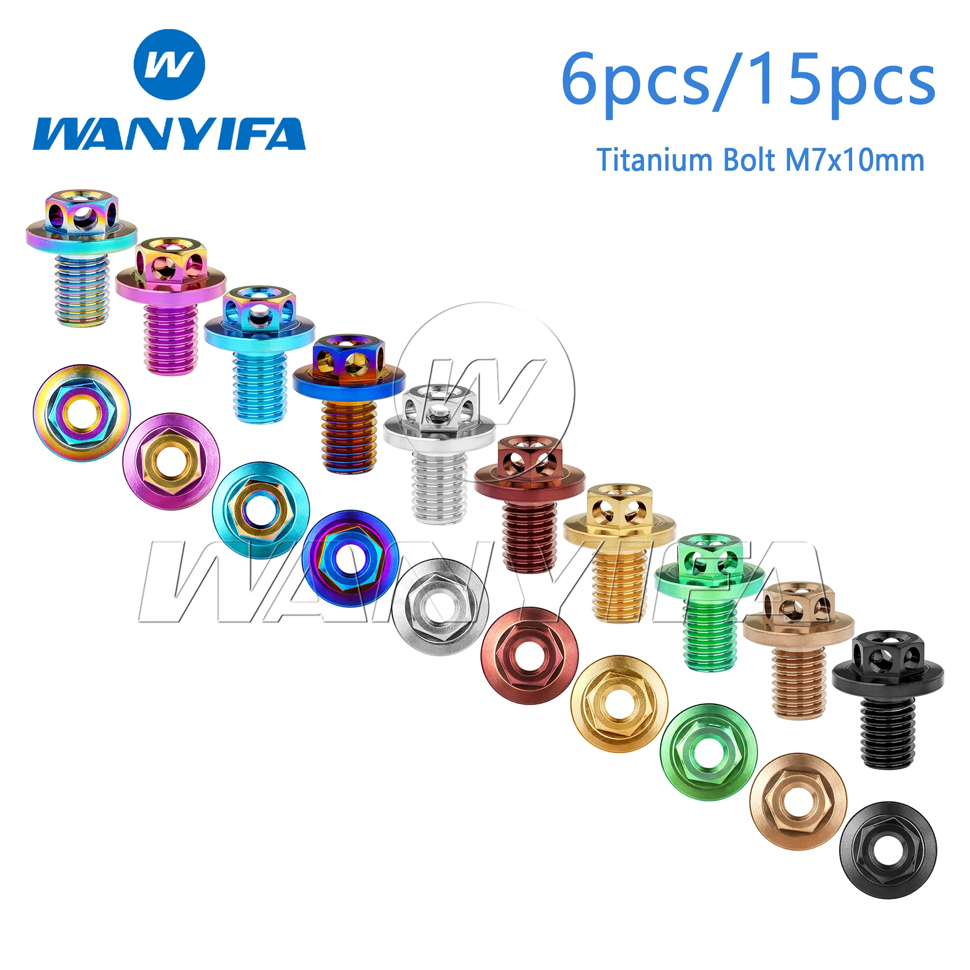 Wanyifa M7X10 Flanged Hex Socket Hollow Titanium Screw Titanium Fasteners for Motorcycle Brake Hose Fittings 6Pcs/15Pcs