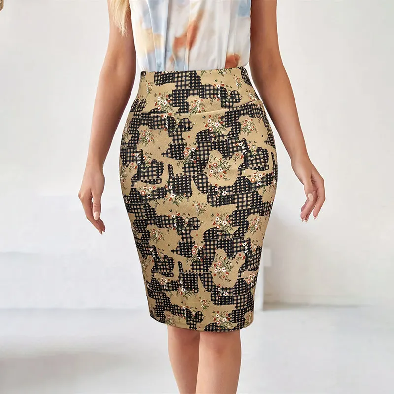 2025 spring and summer new elegant print after split wrap hip skirt temperament everything with fashion skirt