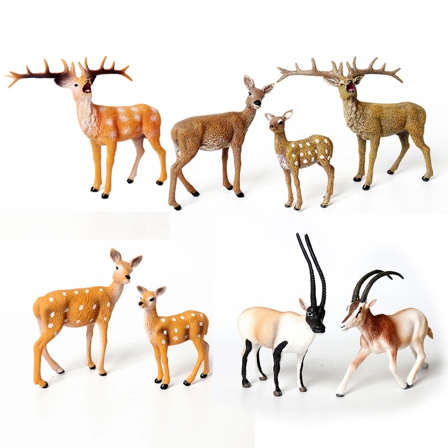 

Realistic Hand Painted Jungle Animals Deer,Tibetan antelope,Oryx dammah Model Figurine Decoration Cake Toppers Educational Toys