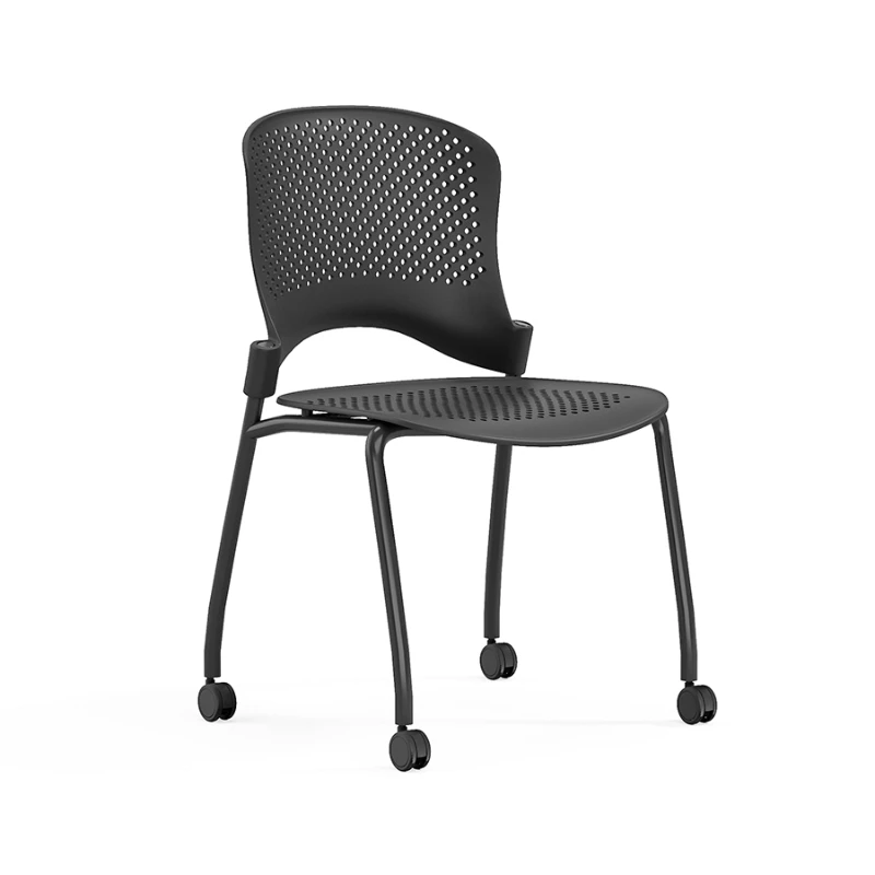 Armless Seating Modern Design PP Chair With Wheels Home Used Plastic Dining Chairs Metal Leg