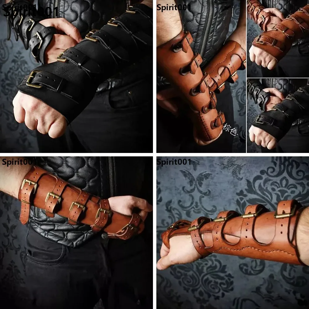Brazalete de Cuero Estilo Steampunk Medieval Vikingo, Armadura, Vambrace, Brazalete, Disfraz de Caballero LARP para Hombre