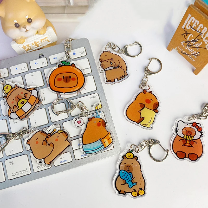 Capybara Acrylic Keychain Toy Cartoon Keyring Pendant Backpack Bag Key Ring Decor Gift