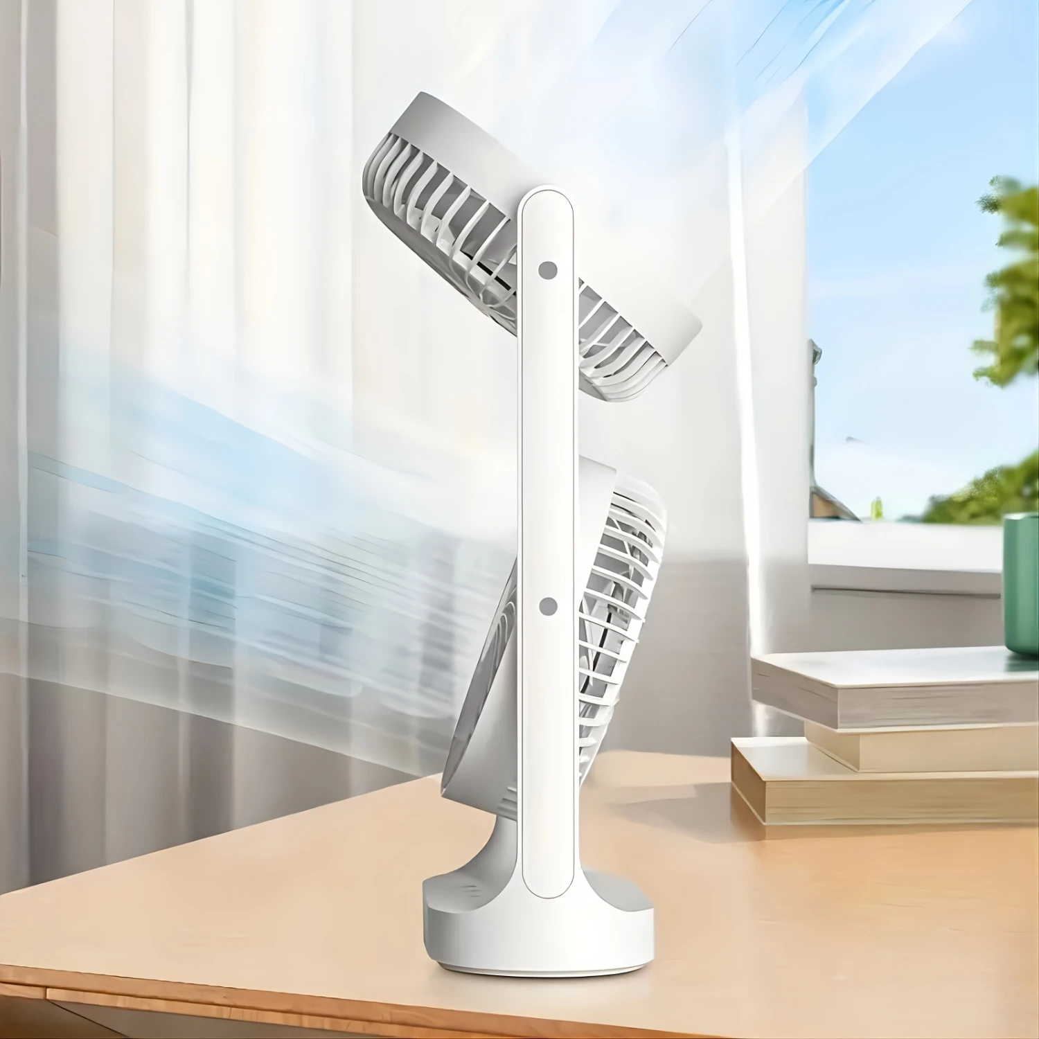 1개, 휴대용 듀얼 헤드 데스크 팬 - 전방향 공기 흐름, 듀얼 공기 배출구, 조절 가능한 강력한 브리즈, 컴팩트하고 가벼움