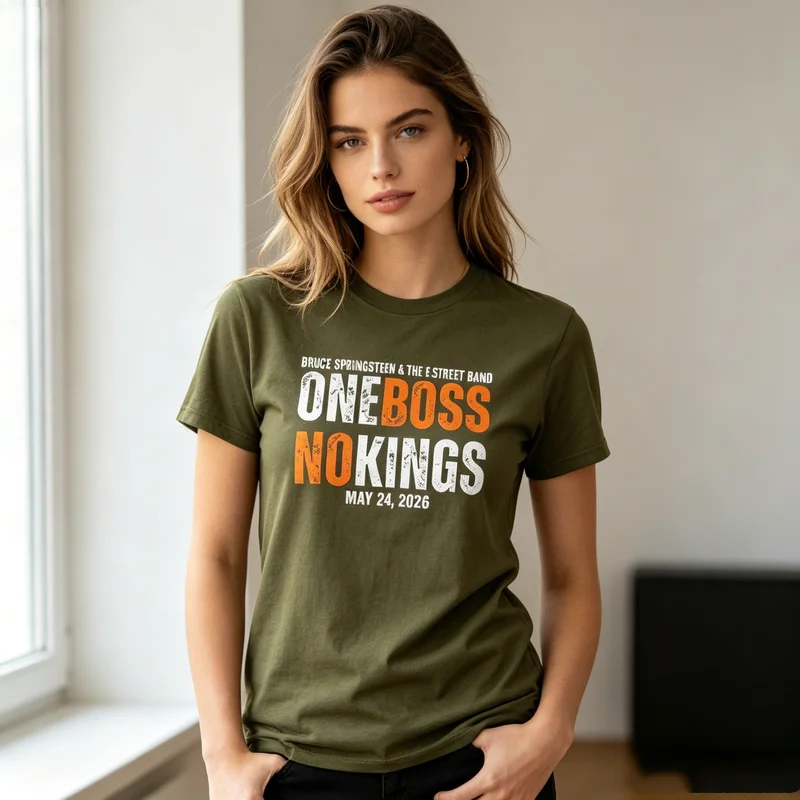One Boss No Kings Bruce Springsteen T Shirt Vintage Rock Music Print Unisex Soft Cotton Crew Neck Short Sleeve Trendy Casua