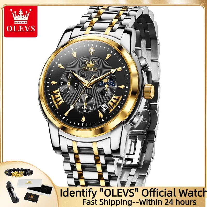 

OLEVS 2892, мужские часы с автоматической датой, двойным календарем и фазой Луны, деловые деловые часы, оригинальные кварцевые наручные часы 2892