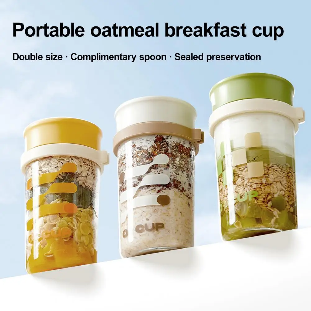 Oatmeal Cup with Scale Mark Concise Oatmeal Cup Vibrant Stackable Glass Overnight Oats Containers with Lids Spoons for Meal