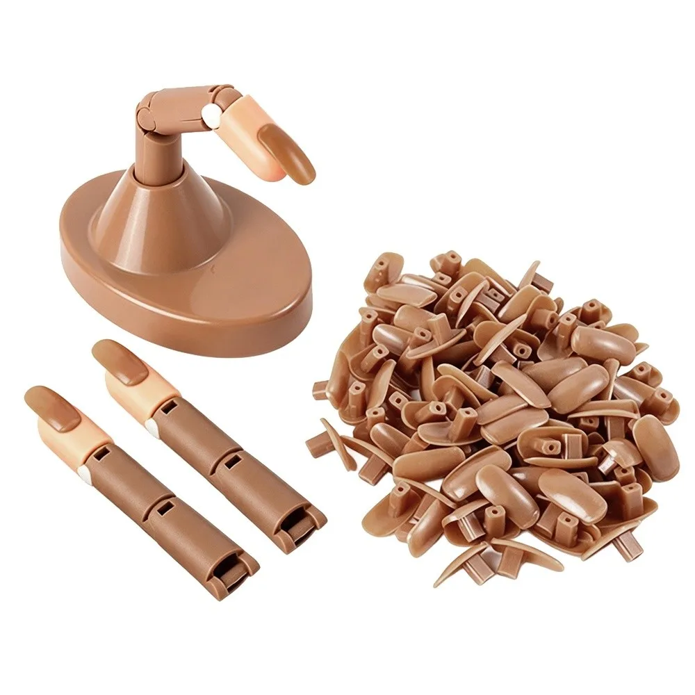 3pcs Bendable Joints Nail Training Finger Brown Base Flexible Design Adjustable Nail Practice Fingers Reusable