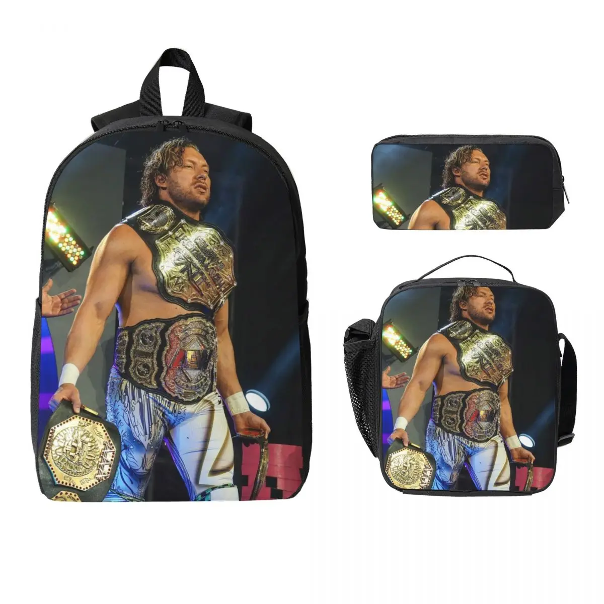 

Kenny Omega Kenny The Champ Backpack Student BookBag School Bag Computer Shoulder Bags 3ps Insulated Lunch Bag Pencil Case
