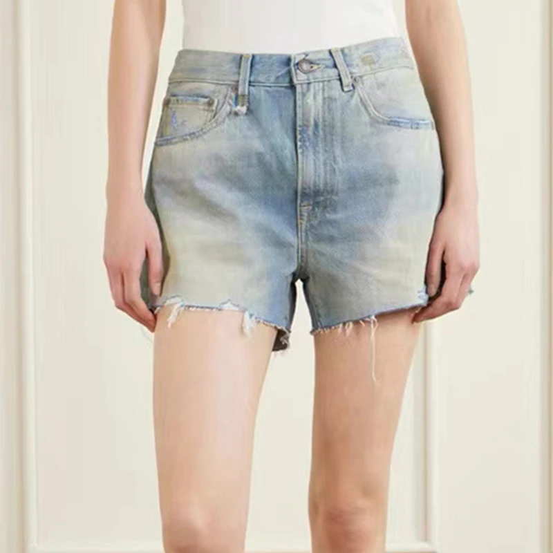 Dave&di Vintage Bermuda High-waisted Frayed Edge Distressed Denim Shorts For Women Summer Women's Shorts Woman Clothes Clothing