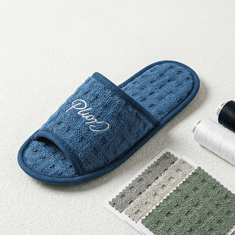 Cotton Home Slippers Women Silent Designer Open Toe Slides Couple House Soft Lightweight Indoor Summer Elegant Shoes Ladies New image 5