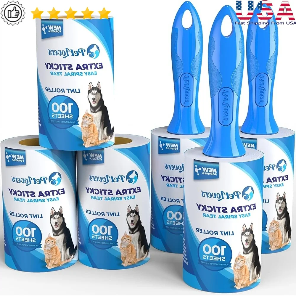 

Набор очень липких валиков для ворса, 600 листов, инструмент для удаления шерсти домашних животных, 6 упаковок, легко пилинг, средство для удаления шерсти собак и кошек