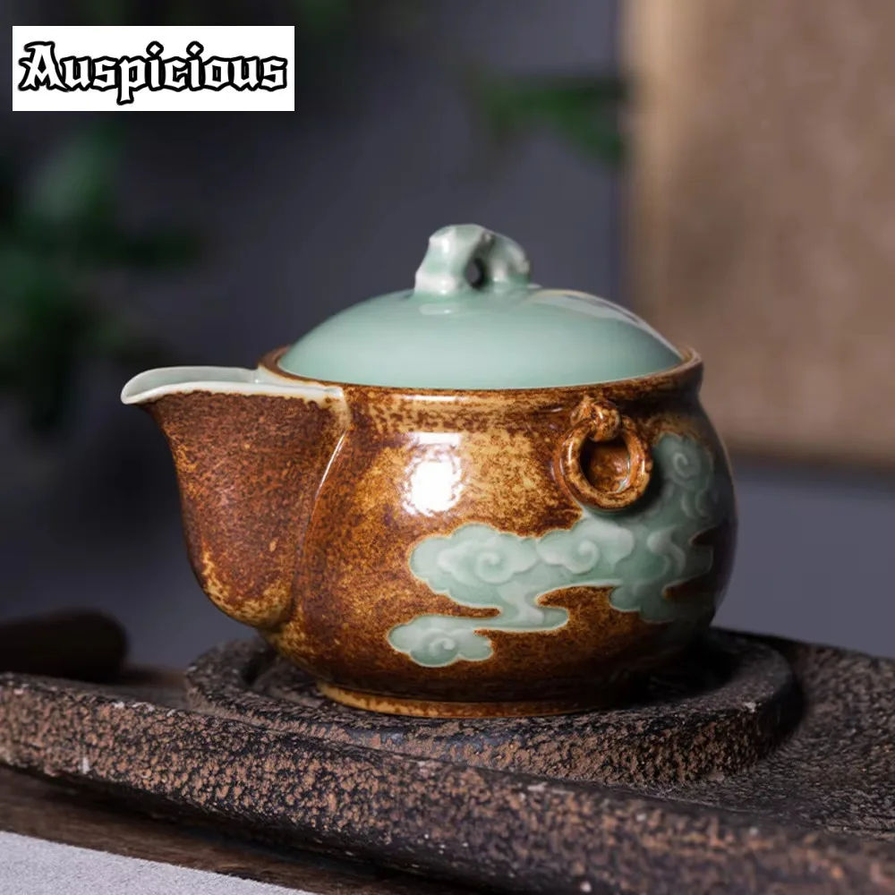 230ml Boutique Longquan Celadon Hand Grab Pot Large Capacity Cover Bowl High Grade Ceramic Tea Bowl Tea Maker Gaiwan Gift Box