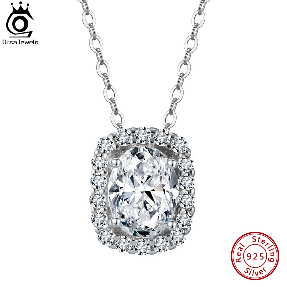 

ORSA JEWELS 925 Sterling Silver 8A Cubic Zircon Sparking Diamond Necklace for Women Oval Cut CZ Detachable Pendant Jewelry LZN04