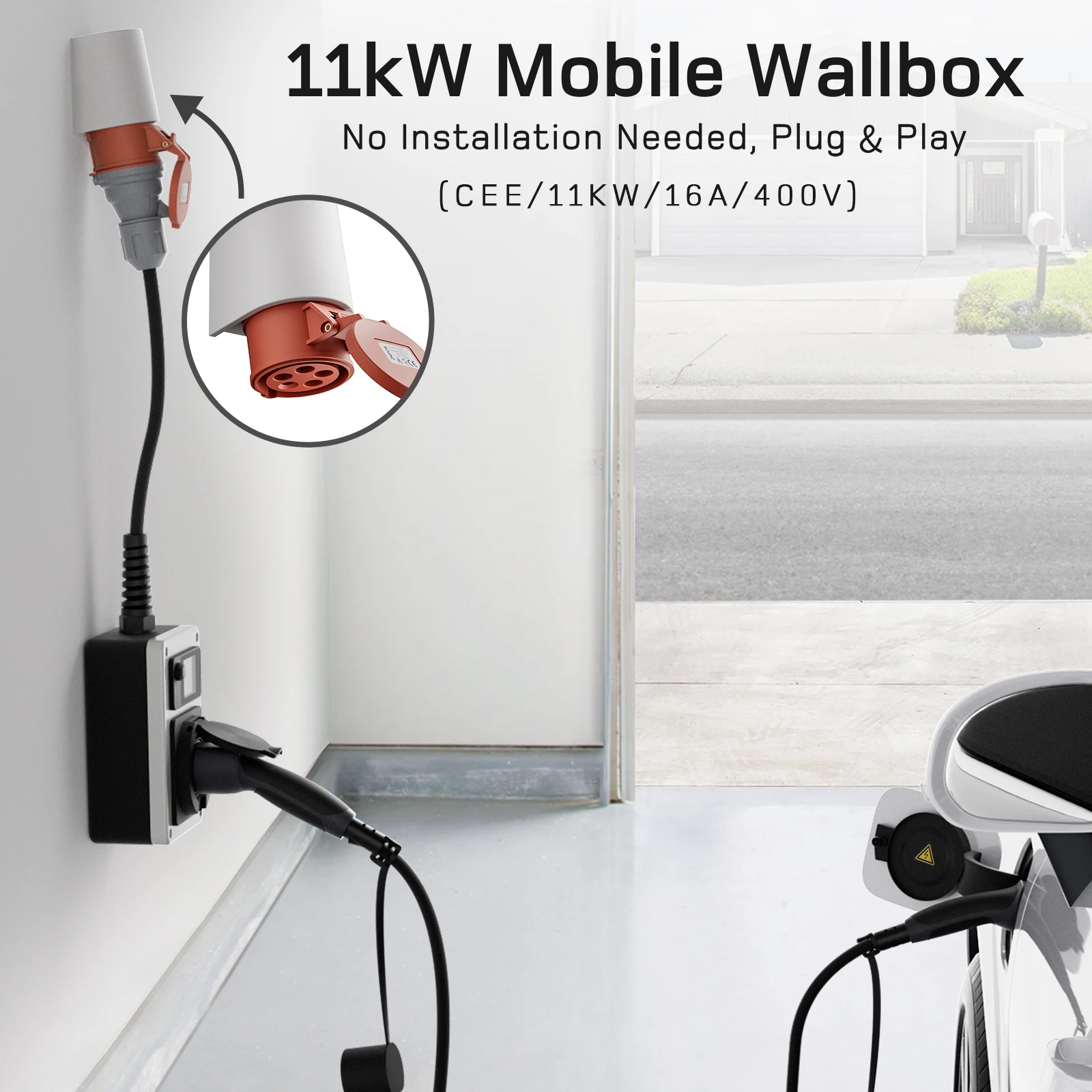 dé Móvel Wallbox 11kW carregador EV Tomada CEE para tomada tipo 2 De Carregamento 16A 3 Fase 22kW 32A RFID Controle com Medidor De Eletricidade