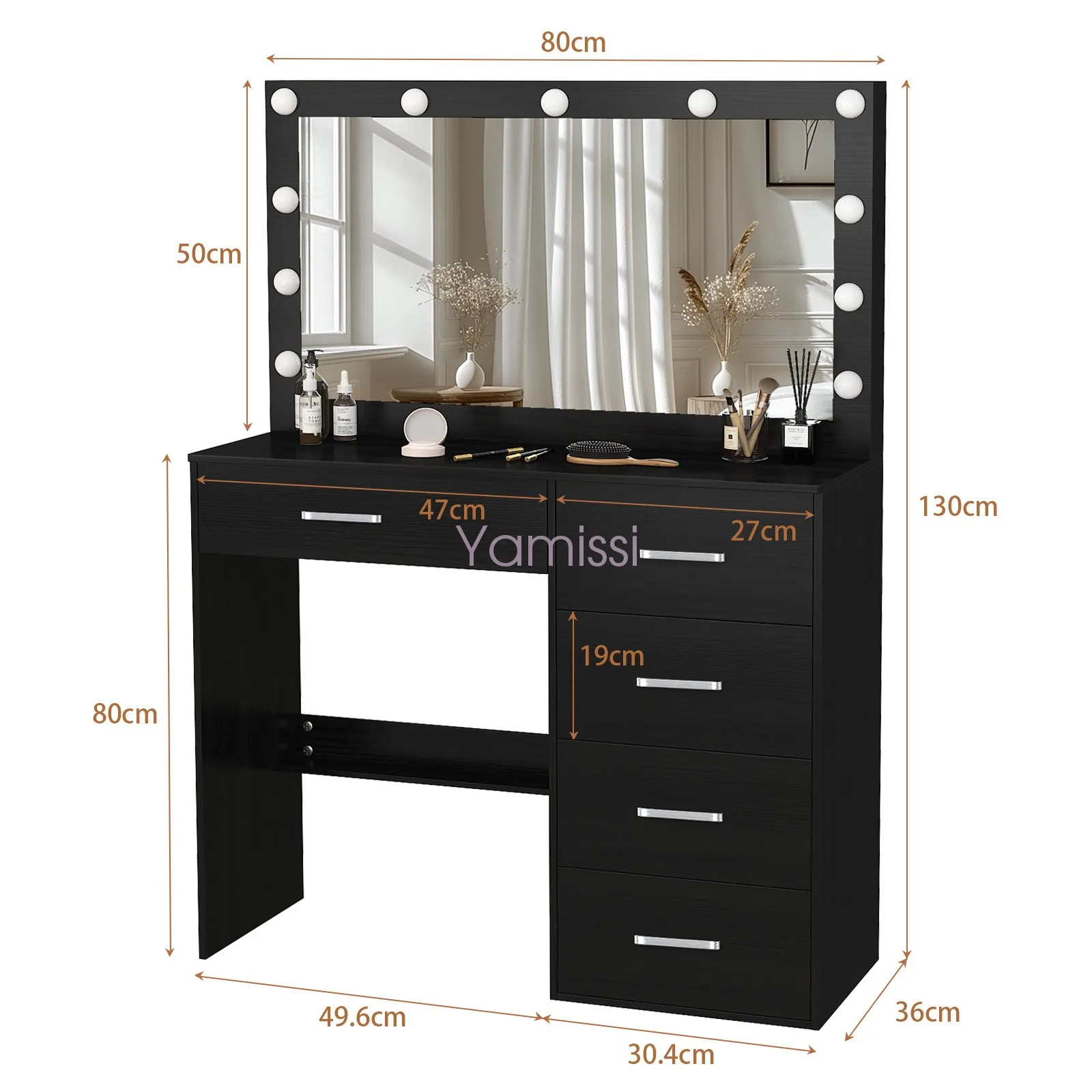 Туалетный столик для макияжа Светодиодный туалетный столик с зеркалом с подсветкой и 5 ящиками для хранения Туалетный столик для макияжа