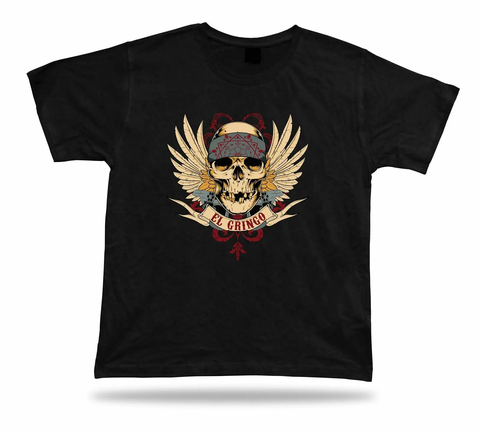 Tshirt Tee Shirt Birthday Gift Idea El Gringo Gang Skull Wings Guns Emblam Hard