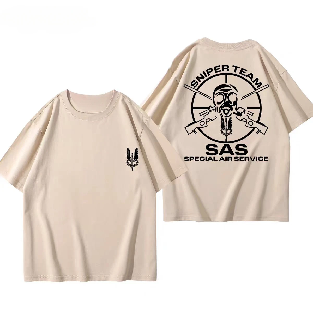 SAS قناع واقي من الغاز مطبوعة قصيرة الأكمام Y2K الرجال السود القوات الخاصة العسكرية مروحة الصيف الزي القطن الخالص التكتيكية تي شيرت