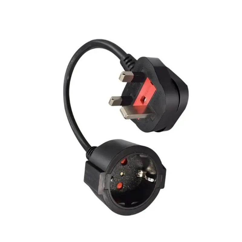 652F British to European Power Cord, Three Pin Male End to EU 4.8mm Female Receptacle, Black Three Wire Cable for Office, 1 Pack