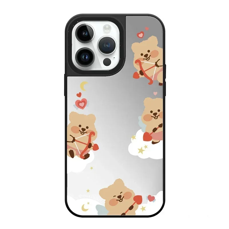 

Mirror Surface Cute Cartoon Bear Phone Case Cover for iPhone 11 12 13 14 15 Pro Max Case for iPhone 15 ProMax