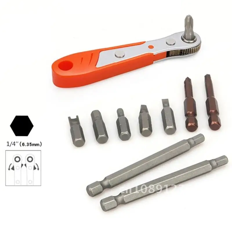 

Mini Magnetic Ratchet Wrench 1/4"(6.35mm) Hexagon Torx Bidirectional Control for Single/Double Head Screwdriver Drill Bits Tool