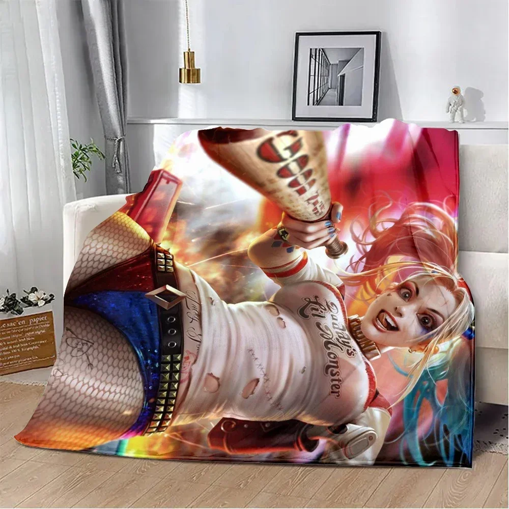 Villain Girl H-Harleys Quinn Printed Blanket Picnic Blankets Warm Blanket Soft and Comfortable Blanket Home Travel Birthday Gift