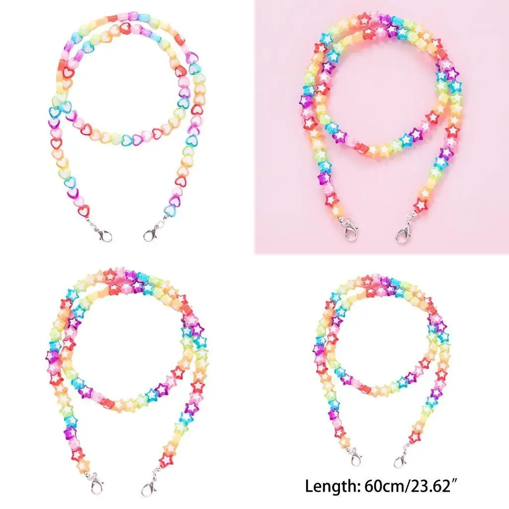 قناع الوجه الحبل الملونة نجمة القلب الاكريليك مطرز قناع حامل سلسلة حول الرقبة النظارات قلادة الراحة الأذن التوقف