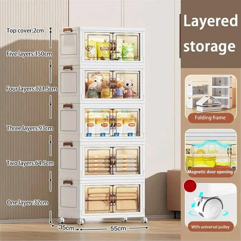 Foldable drawer storage cabinet movable household storage box living room storage cabinet for snacks toys sundries