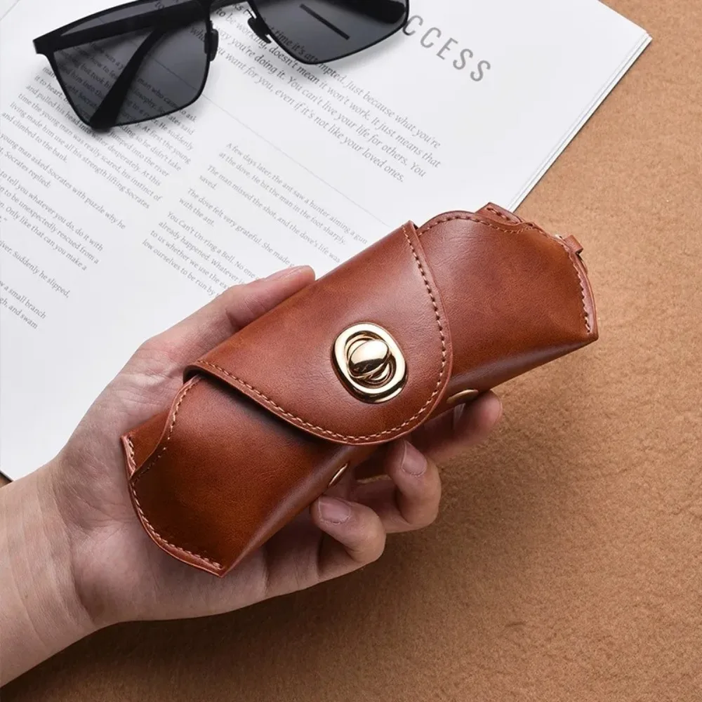 Fashion Leather Soft Sunglasses Case Hanging Neck Portable Sunglasses Glasses Clip Glasses Storage Bag Eyeglasses Accessories