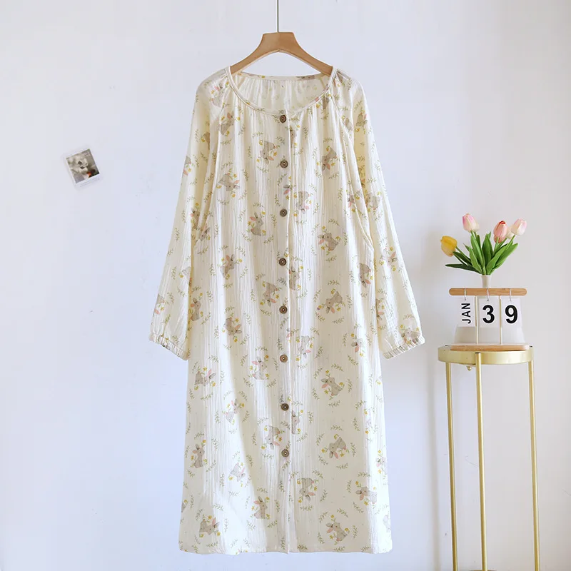 Gauze Cotton Floral Feeding Nightie Breastfeeding Dress For Pregnant Women Autumn New Long Sleeve Lactation Nightgown