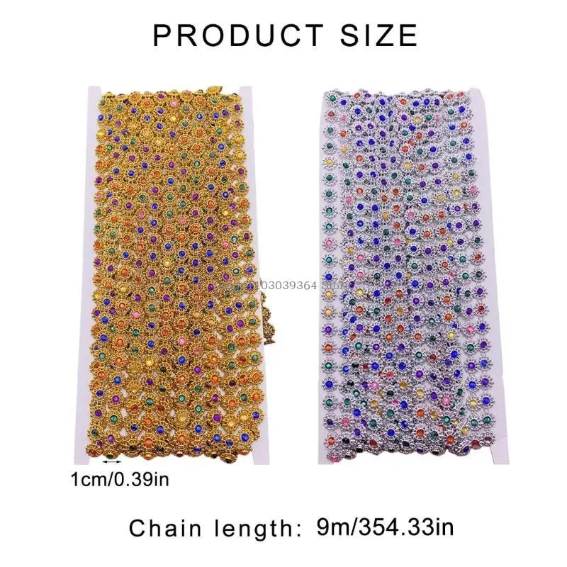 Chain Trims with Rhinestones Party Costume Chain Tape Shimmering Ribbon Tape for Casual Ethnic Outfits Garment Supply