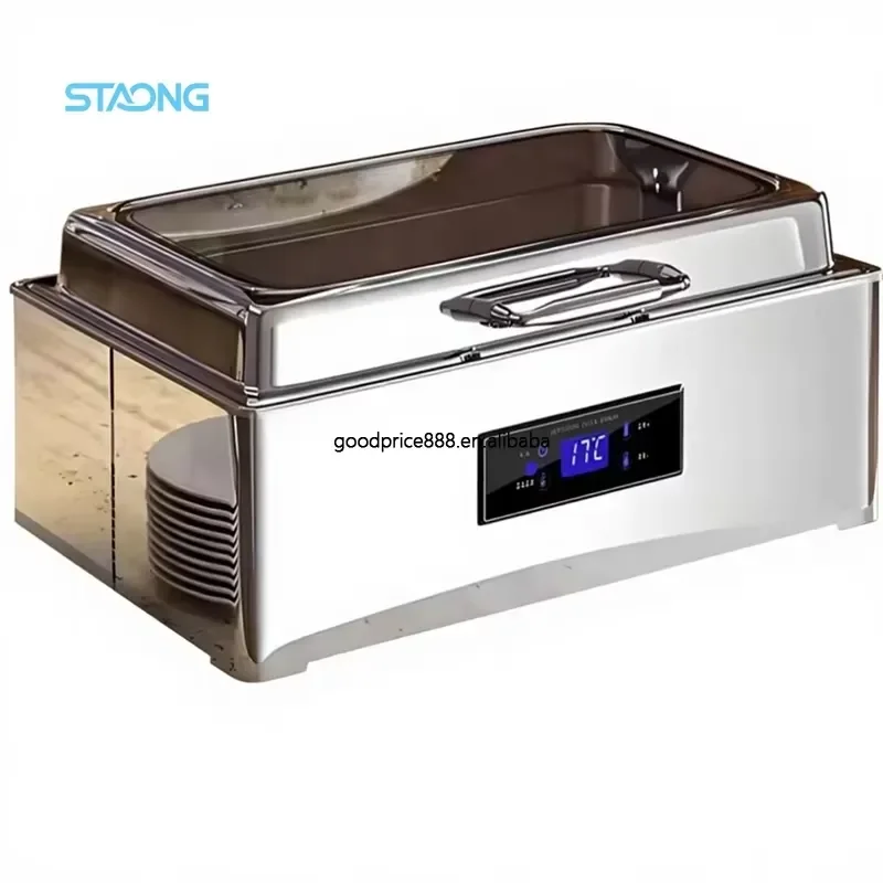 Electric Rectangular Buffet Warmer with Hydraulic Glass Lid Insulation Pot for Restaurant Catering Food Heating Display