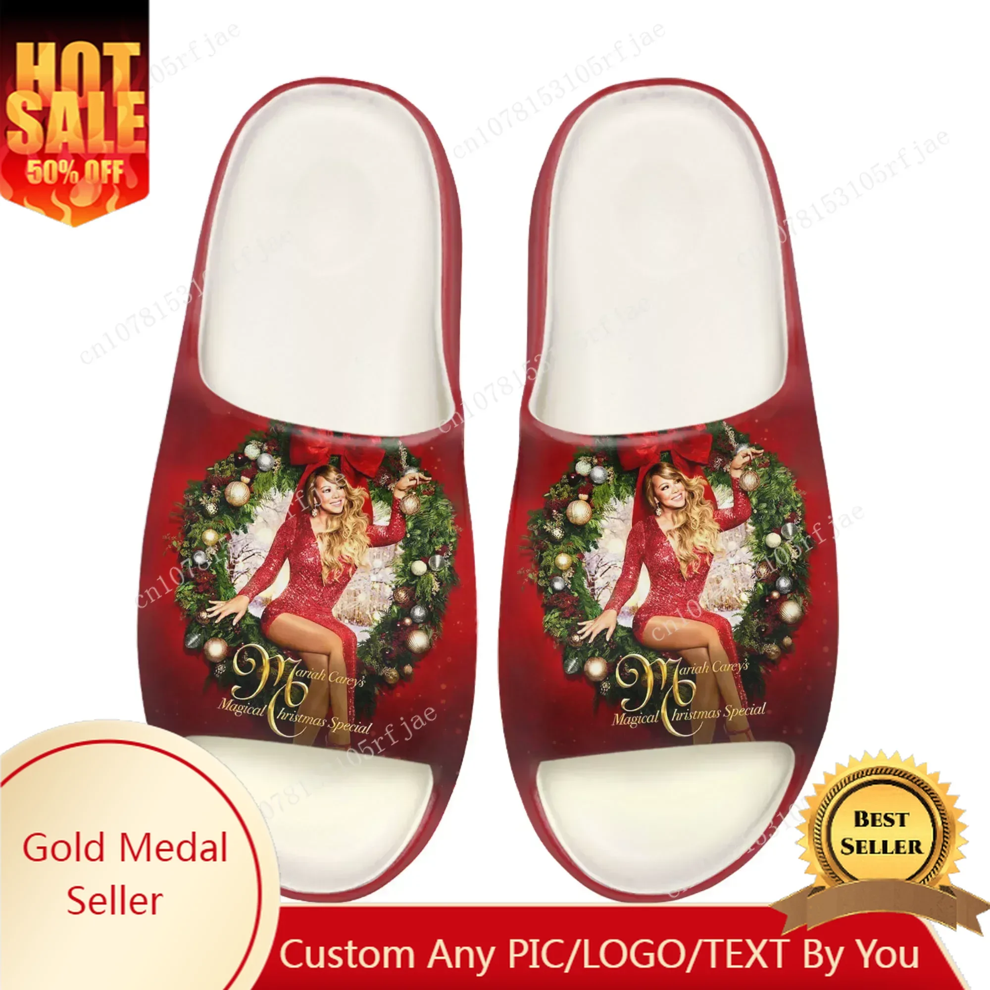 

Mariah Carey Christmas Soft Sole Sllipers Home Clogs Step on Water Shoes Mens Womens Teenager Customize Beach on Shit Sandals