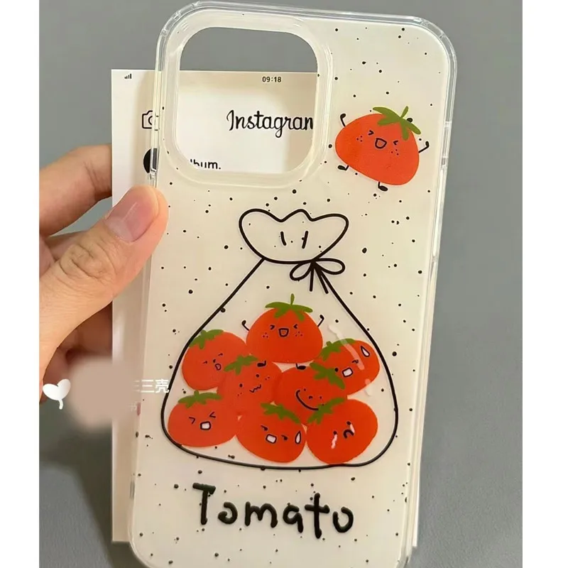 Cartoon Tomato Small Animal Cute Phone Case Silicone Shockproof Protective Cover for iPhone 16 Promax 15 Plus 14 13 12 11 Xsmax