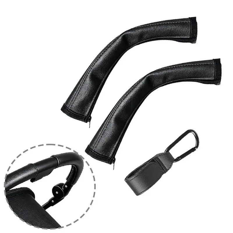 LALA PU Leather Bumper Bar Cover Universal Protective Cover Stroller Accessories Armrest Handle Covers With Hooks