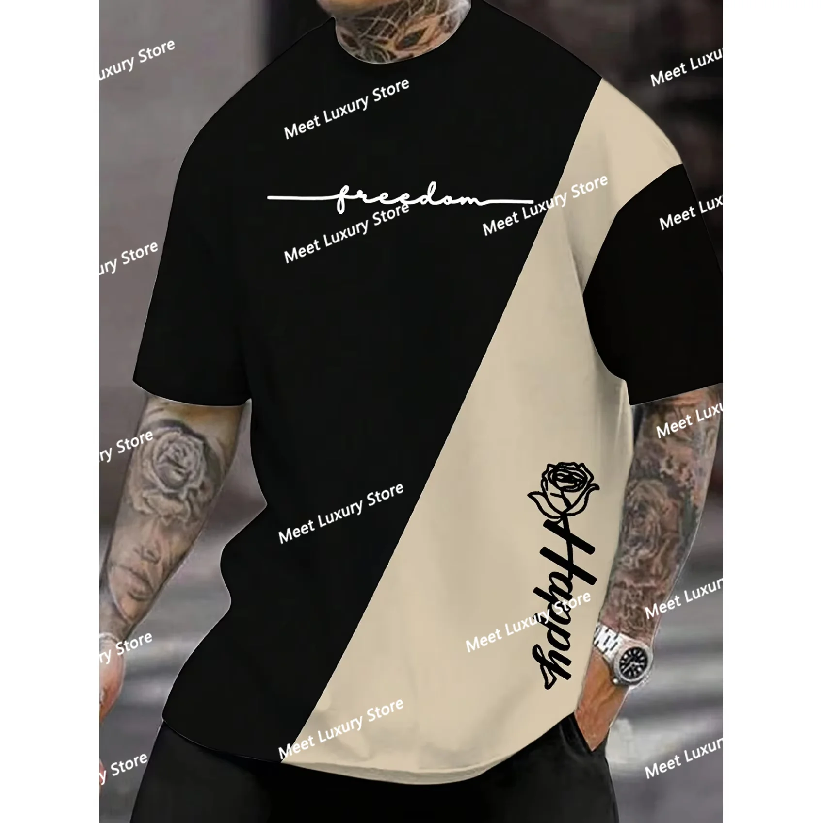 

Color Clash T-shirt For Men Oversized Loose Men's Short-sleeved T-shirts Summer Men Clothing T-Shirts Daily Men's Casual T Shir