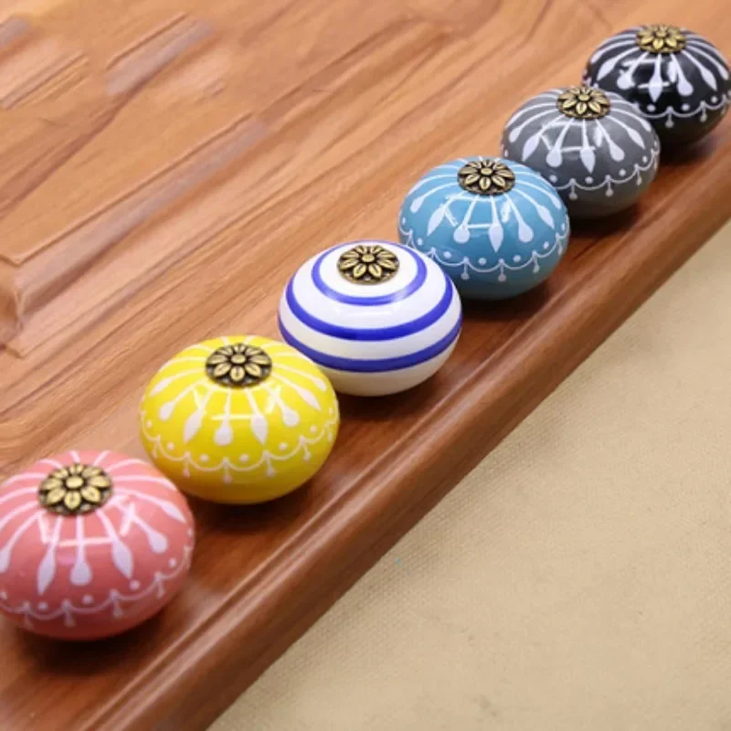 Modern Simple Hand-painted Color Ceramic Knob Dresser Cabinet Drawer Closet Round Single-hole Handle Furniture Hardware