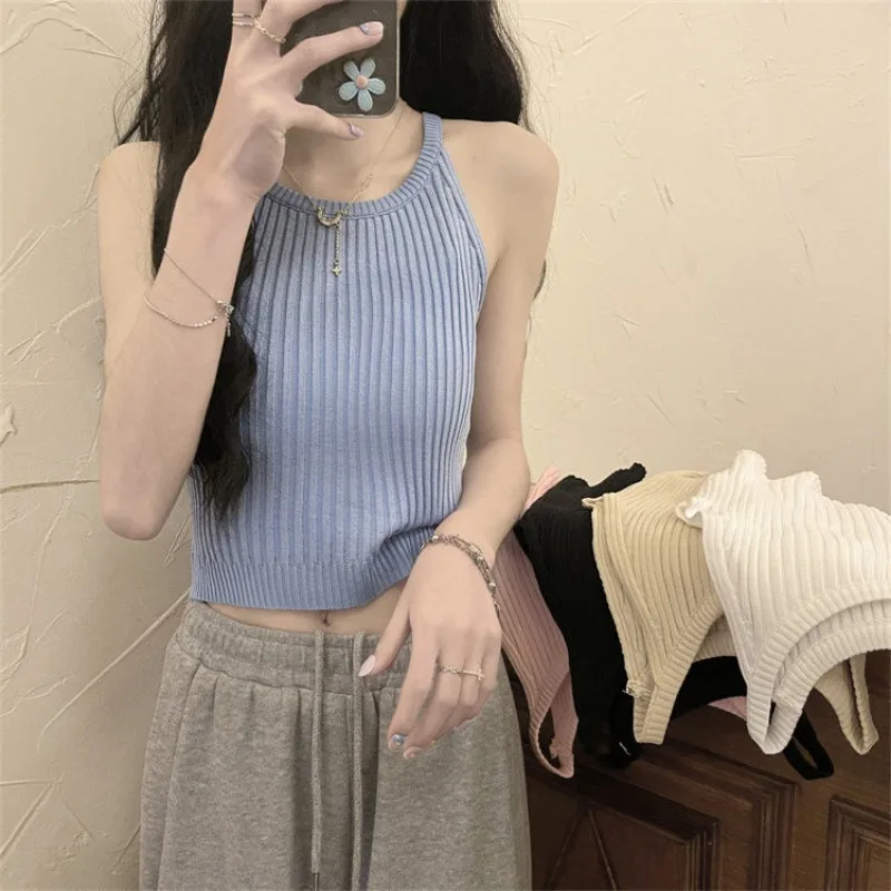 Tanks Women Solid 5 Colors All-match Summer Basics Popular Elegant Korean Style Daily Charming Simple Sweet Students Personality